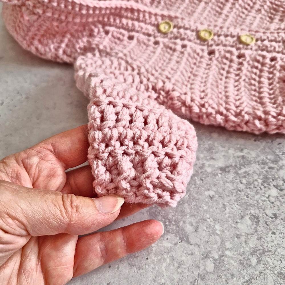 Pink Crochet Teddy Bear Hooded Cardigan – Newborn