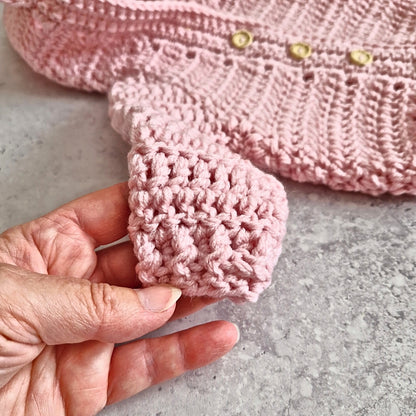 Pink Crochet Teddy Bear Hooded Cardigan – Newborn