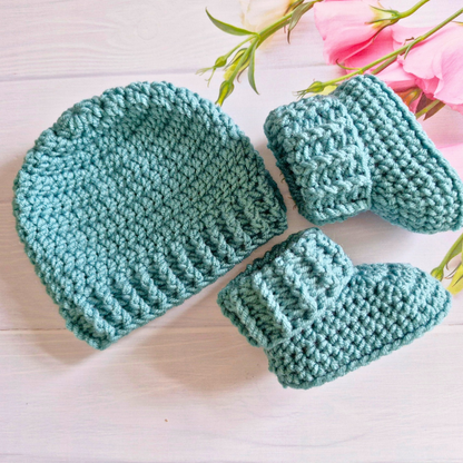 Handcrafted Newborn Hat and Booties Gift Set – Coastal Tide - Twisted by the Sea
