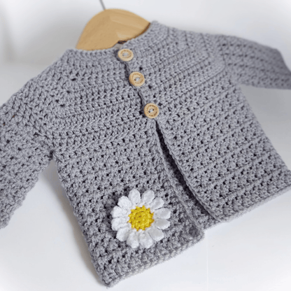 Crochet Daisy Baby Cardigan – Handmade in sizes 12 to 24 Months - Twisted by the Sea