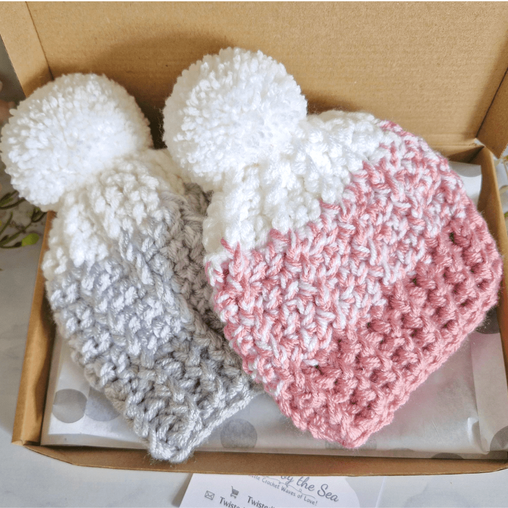Ombre Crochet Pom Pom Hat – Child, Teen & Adult - Twisted by the Sea