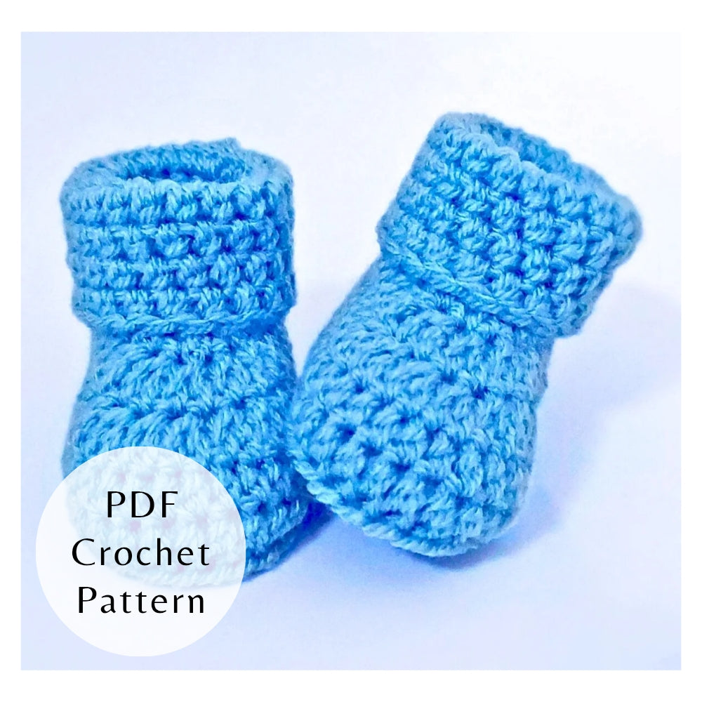 Handmade PDF CROCHET PATTERN Baby Booties (Instant Download) – PDF pattern crafted in soft acrylic yarn and available in multiple colours by Twisted by the Sea.