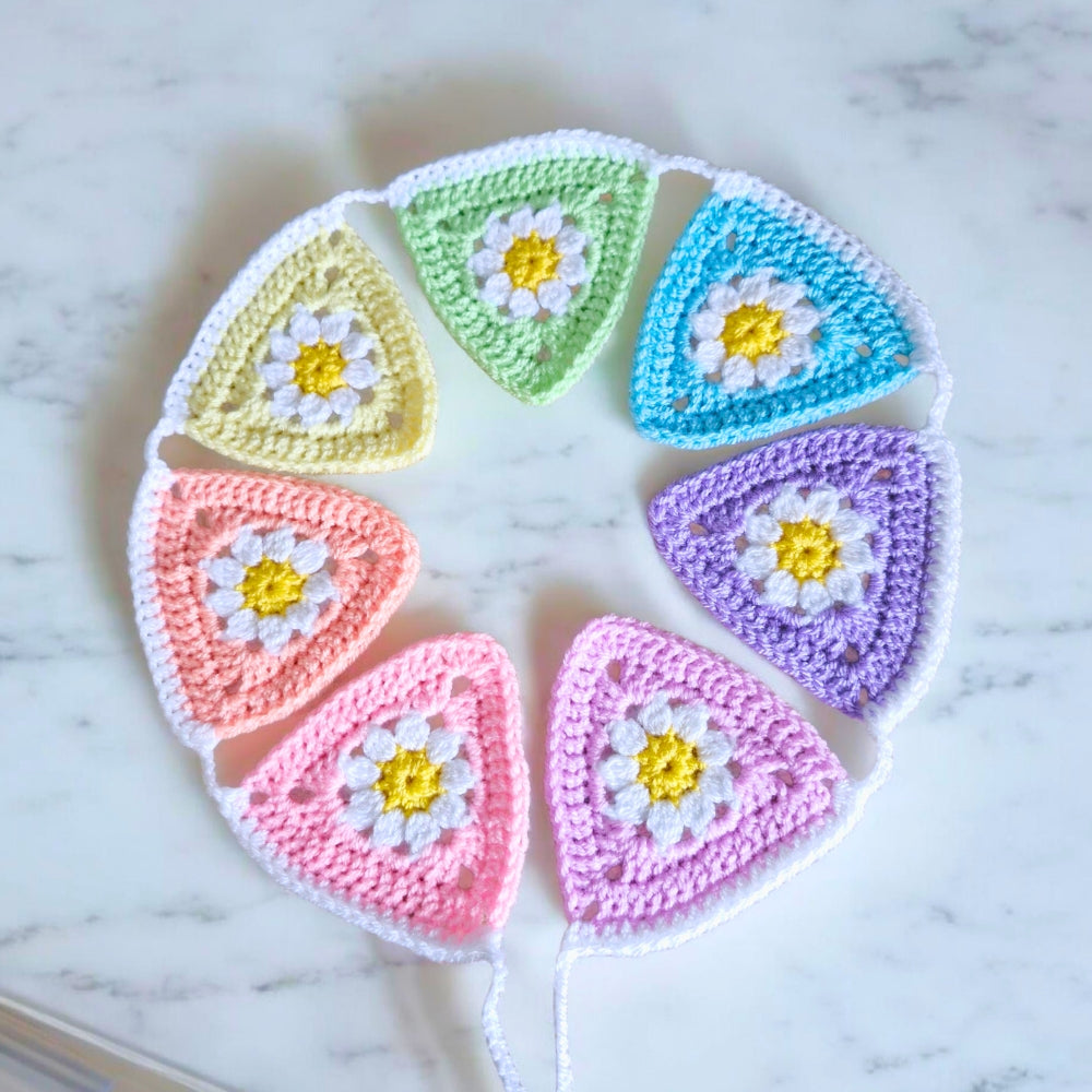 7-flag rainbow crochet bunting, ready-to-order for nursery décor - Twisted by the Sea 