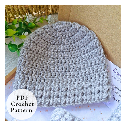 PDF Crochet Baby Hat Pattern – Puff V Stitch, Newborn to 6 Months