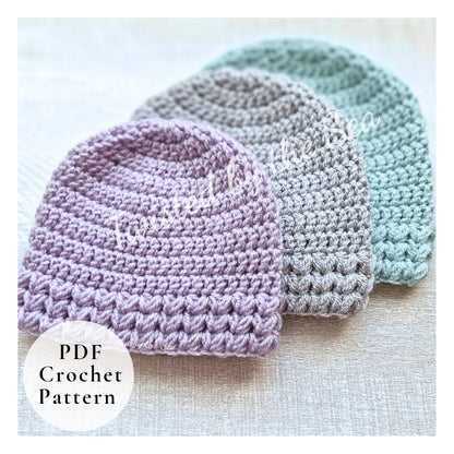 PDF Crochet Baby Hat Pattern – Puff V Stitch, Newborn to 6 Months