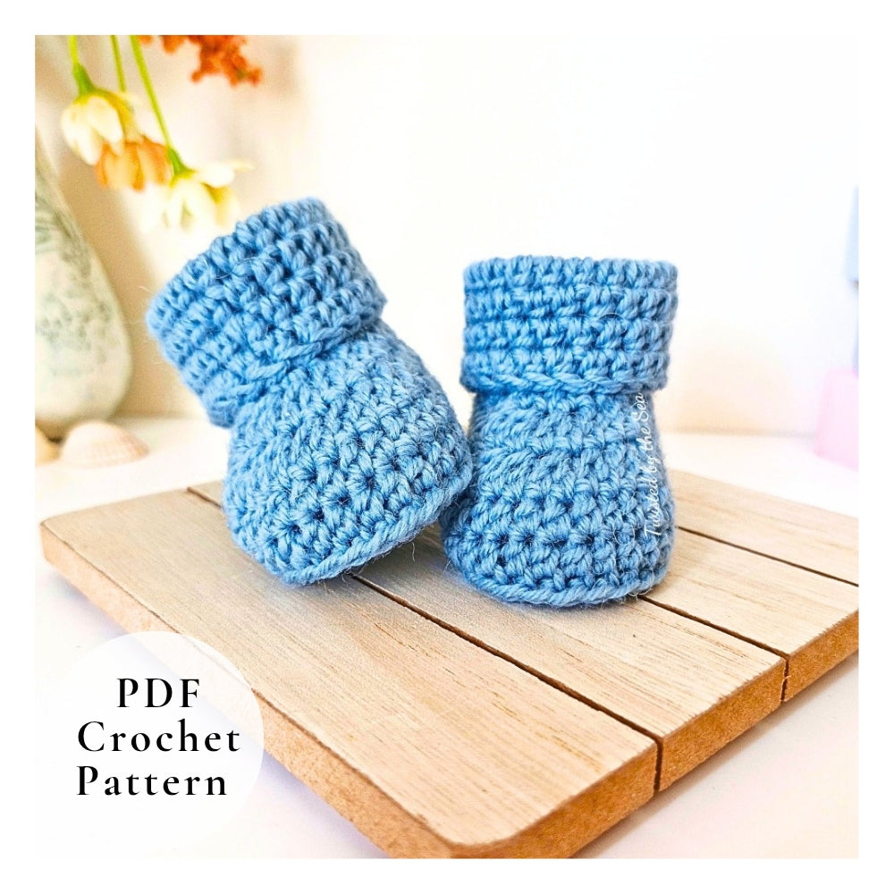 Classic Folded Cuff Baby Booties Crochet Pattern - Beginner PDF