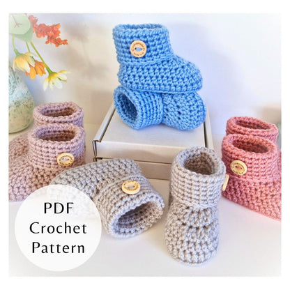 Crochet Baby Booties Pattern – Folded Cuff with Button PDF Download