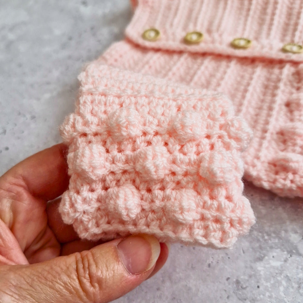 Crochet Soft Peach Baby Cardigan – 0-3 Months