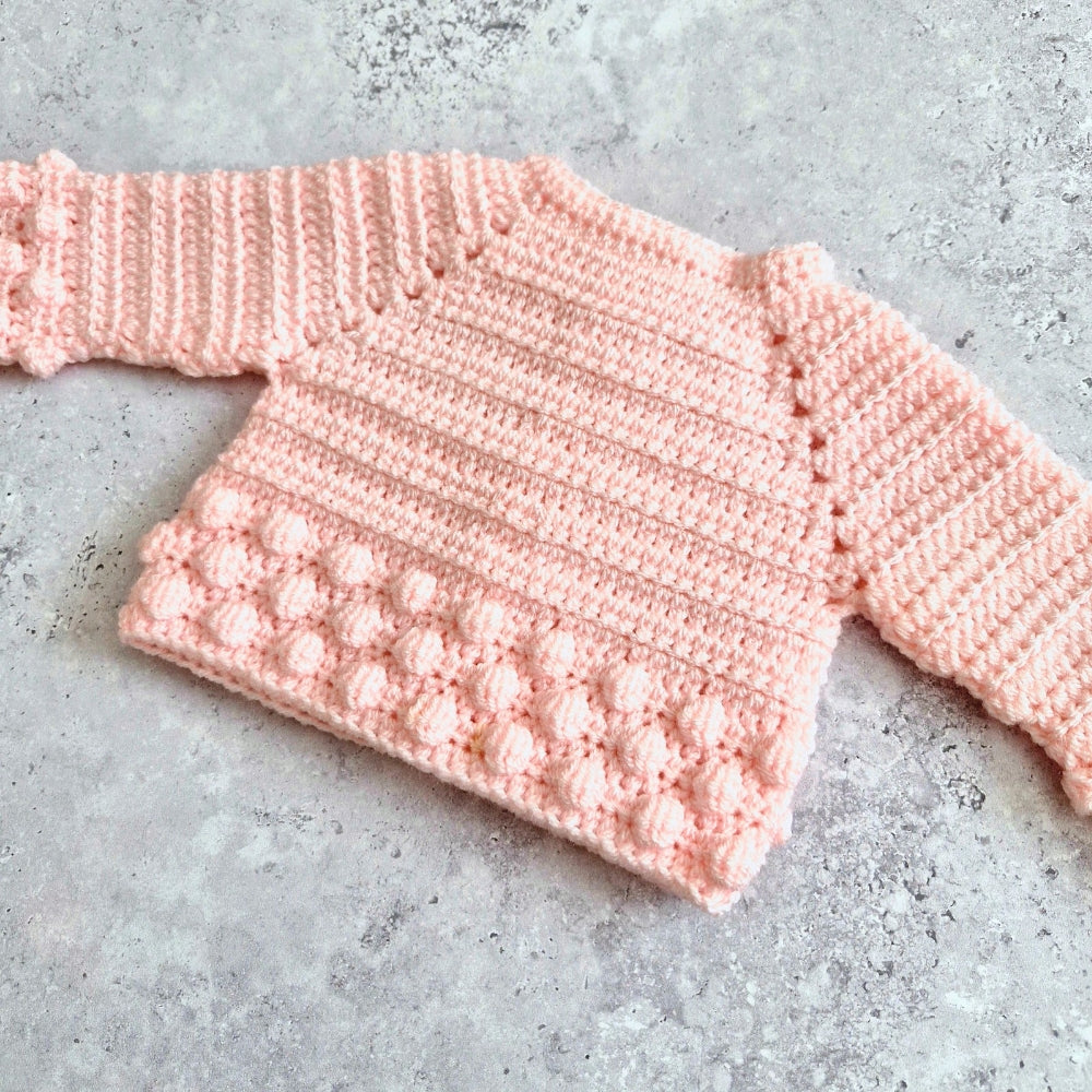 Crochet Soft Peach Baby Cardigan – 0-3 Months