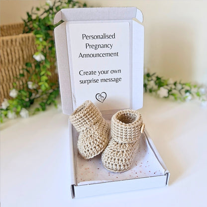 Personalised Pregnancy Announcement Gift – Crochet Baby Booties