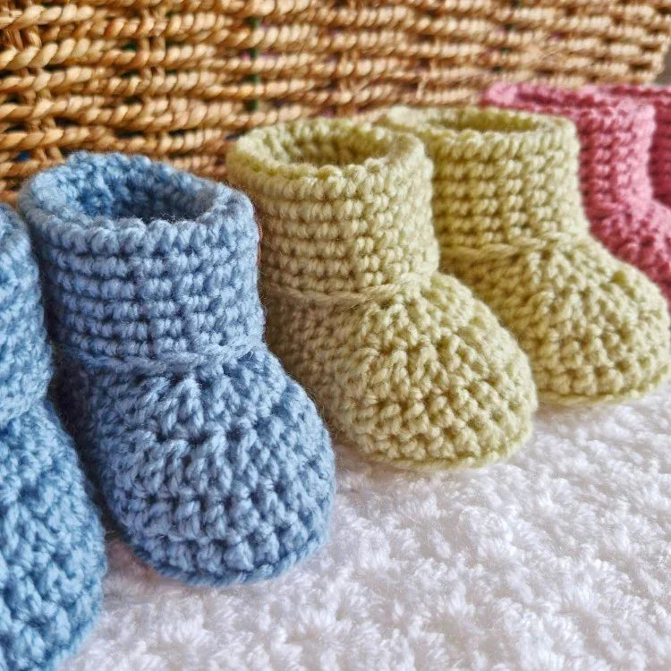 Handmade Crochet Baby Booties with Teddy Button - Sizes Newborn, 0-3 and 3-6 Months - Twisted by the Sea