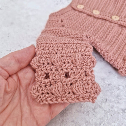 Crochet Baby Cardigan - Dusky Pink 0–3 Months
