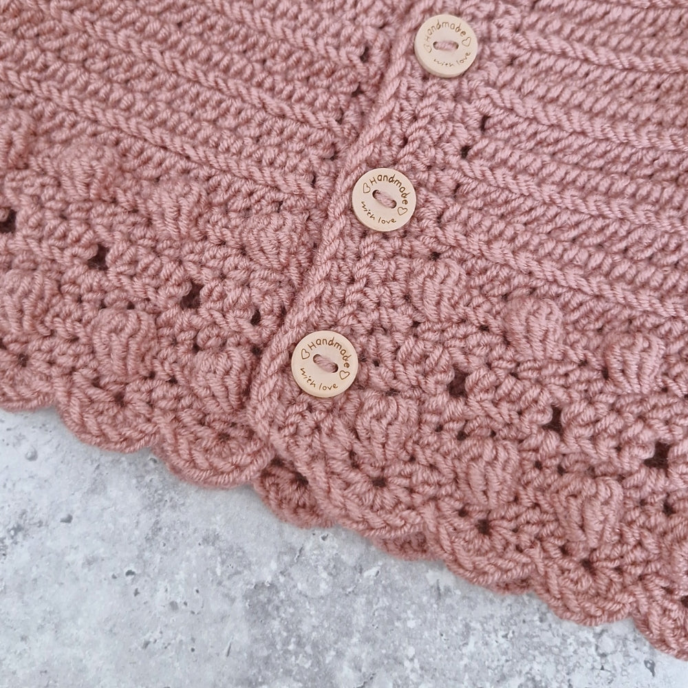 Crochet Baby Cardigan - Dusky Pink 0–3 Months