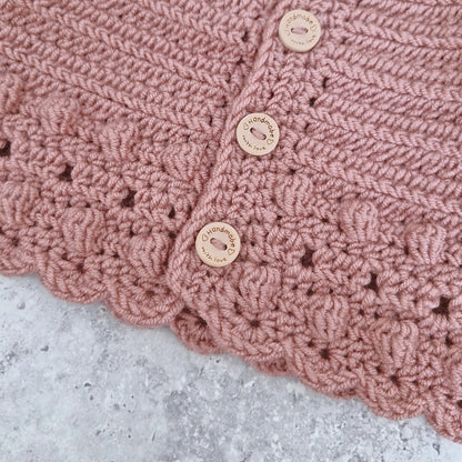 Crochet Baby Cardigan - Dusky Pink 0–3 Months