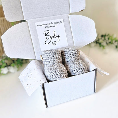 Pregnancy Announcement Gift – Crochet Baby Booties Keepsake Reveal