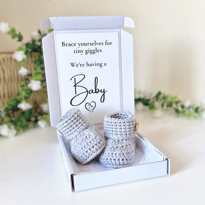 Pregnancy Announcement Gift – Crochet Baby Booties Keepsake Reveal