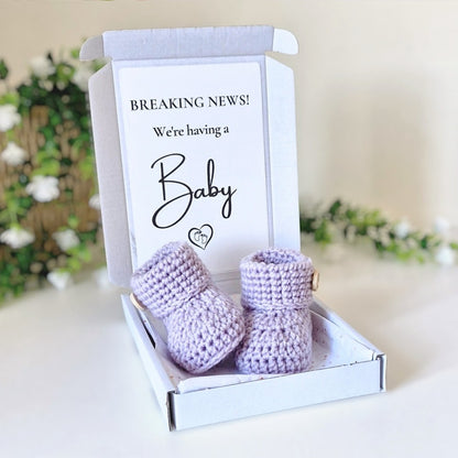 Pregnancy Announcement Gift – Crochet Baby Booties Keepsake Reveal