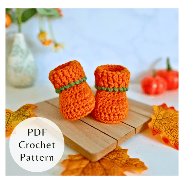 Pumpkin Baby Booties Crochet Pattern – PDF Download in 3 Sizes (Newborn to 6 Months) - Twisted by the Sea