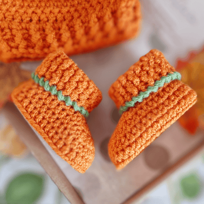 Handmade Crochet Pumpkin Baby Hat & Booties Set – Autumn Gift - Twisted by the Sea