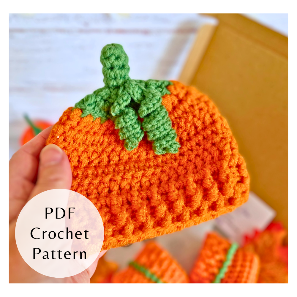 Handmade Pumpkin Baby Hat Crochet Pattern – PDF Digital Download – PDF pattern crafted in soft acrylic yarn and available in multiple colours by Twisted by the Sea.