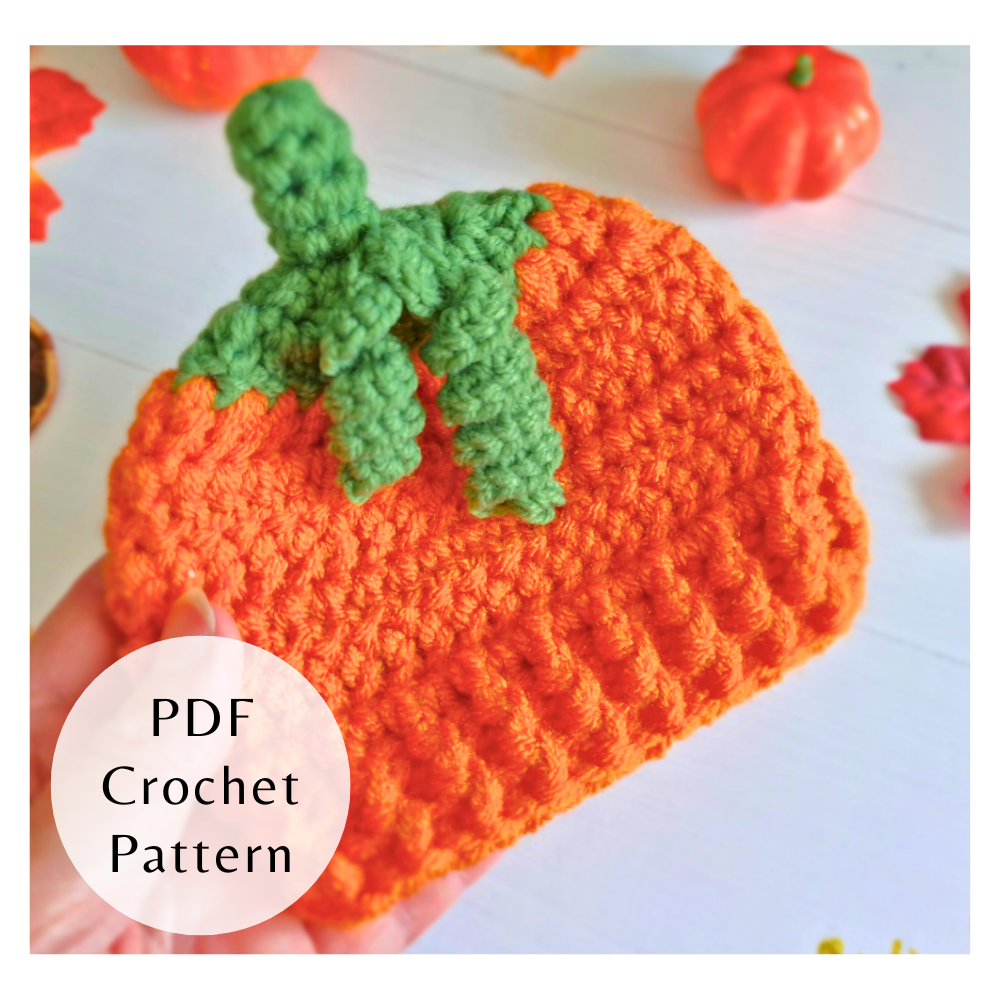 Handmade Pumpkin Baby Hat Crochet Pattern – PDF Digital Download – PDF pattern crafted in soft acrylic yarn and available in multiple colours by Twisted by the Sea.
