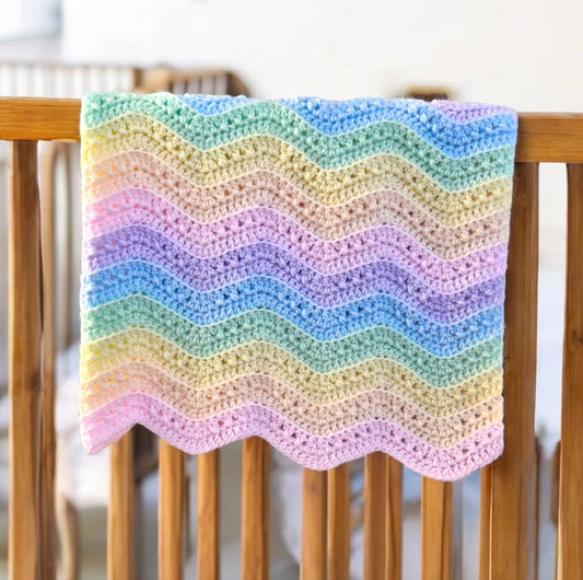 Crochet Rainbow Baby Blanket Gift | Moses Basket Ripple Blanket - Twisted by the Sea