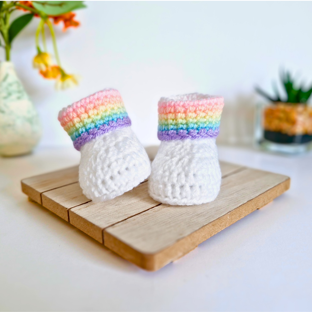 Rainbow Crochet Baby Booties, Sizes Newborn to 6 Months