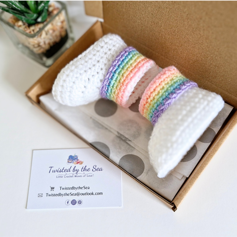 Rainbow Crochet Baby Booties, Sizes Newborn to 6 Months