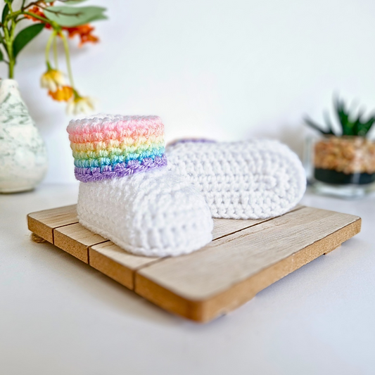 Rainbow Crochet Baby Booties, Sizes Newborn to 6 Months