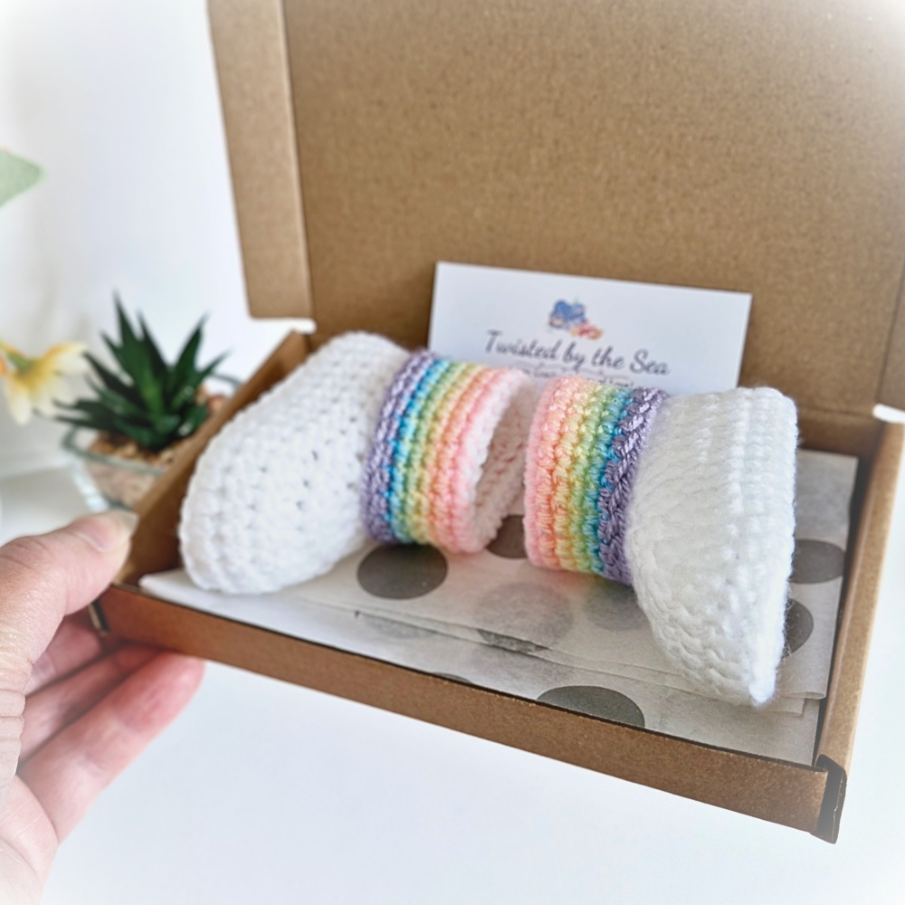 Rainbow Crochet Baby Booties, Sizes Newborn to 6 Months