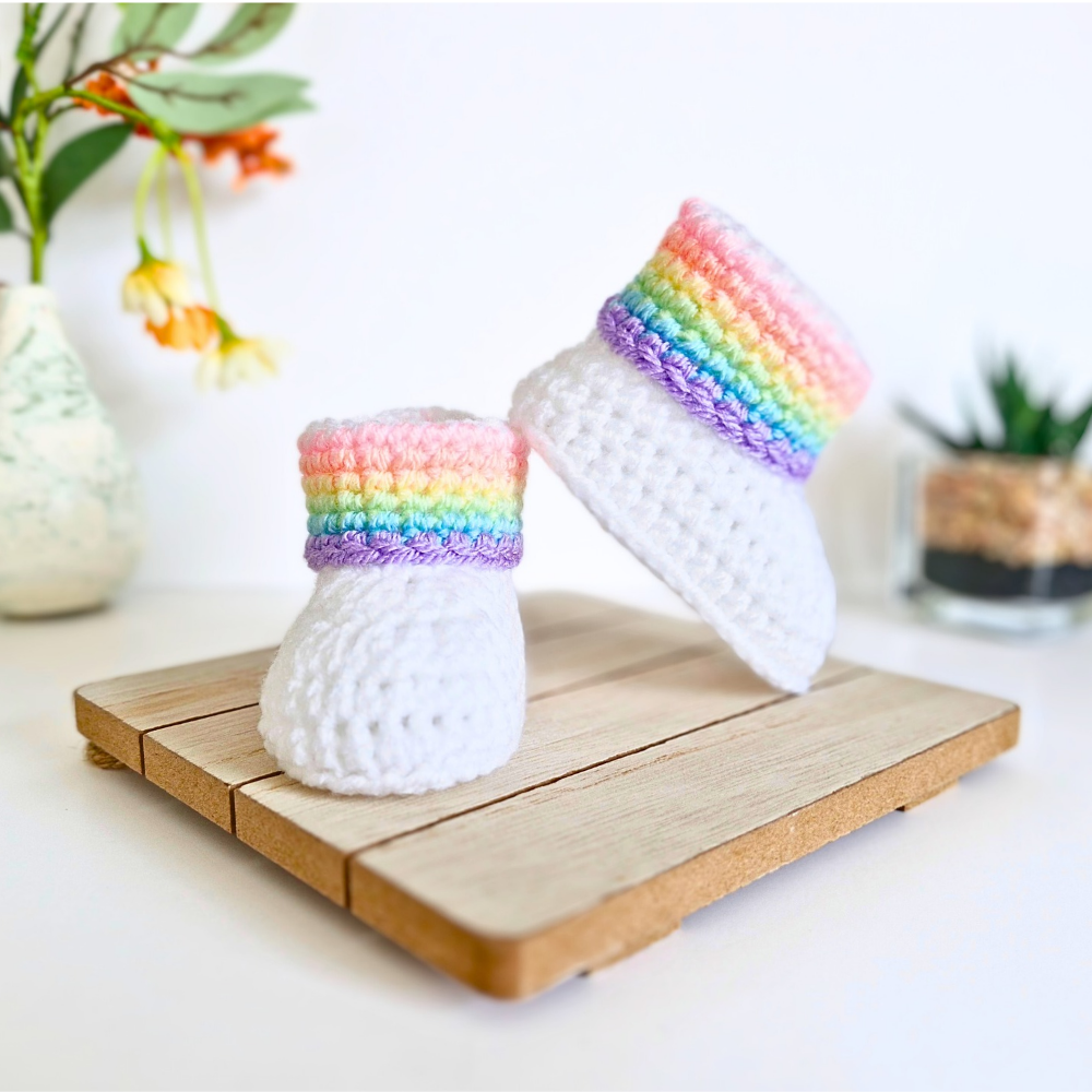 Rainbow Crochet Baby Booties, Sizes Newborn to 6 Months
