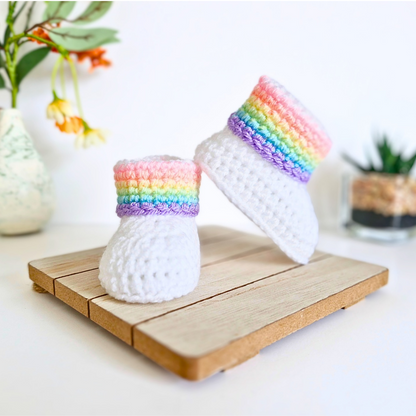 Rainbow Crochet Baby Booties, Sizes Newborn to 6 Months - Twisted by the Sea