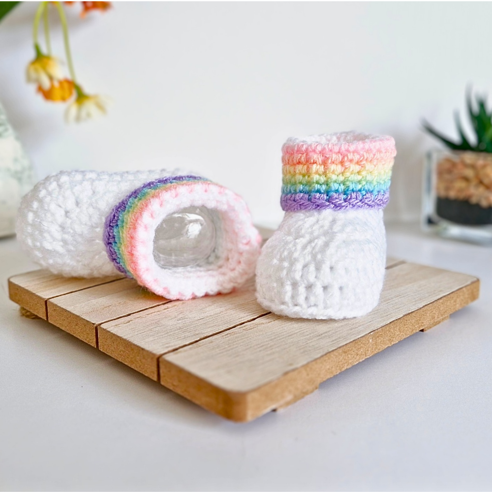 Rainbow Crochet Baby Booties, Sizes Newborn to 6 Months