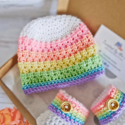 Rainbow Baby Set, Crochet Hat and Booties - Twisted by the Sea