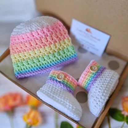Pastel Rainbow Crochet Baby Beanie Hat - Newborn to 2 Years - Twisted by the Sea