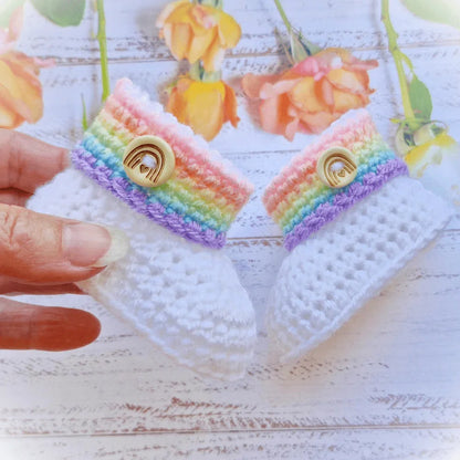 Rainbow Baby Crochet Booties, Gender Neutral Keepsake Gift - Twisted by the Sea
