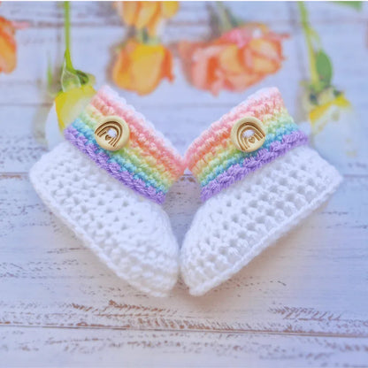 Rainbow Baby Crochet Booties, Gender Neutral Keepsake Gift - Twisted by the Sea