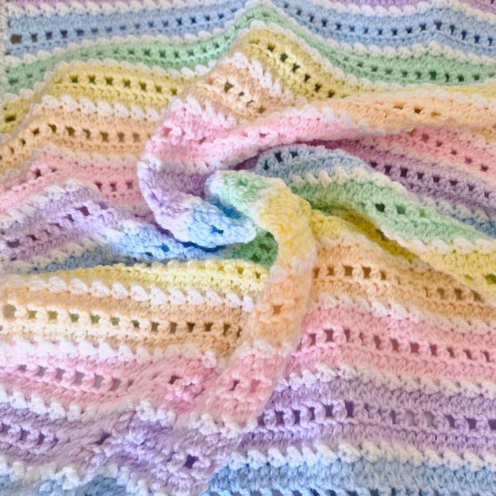 Textured Rainbow Baby Crochet Blanket PDF Pattern