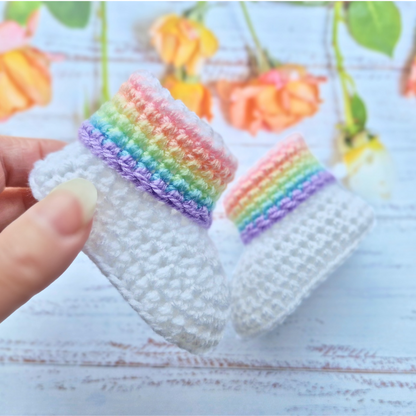 Rainbow Crochet Baby Booties, Sizes Newborn to 6 Months - Twisted by the Sea