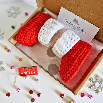 Handmade Red & White Christmas Crochet Baby Booties – Newborn to 6 Months 