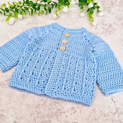Crochet 0-3 months textured baby cardigan with long seeves
