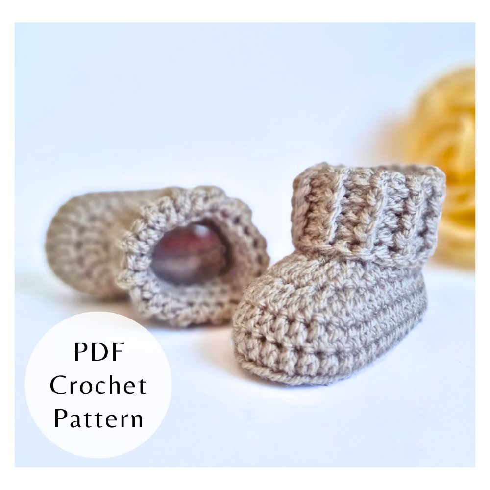 Handmade PDF Crochet Pattern Baby Booties With Ridged Cuff (Instant Download) – PDF pattern crafted in soft acrylic yarn and available in multiple colours by Twisted by the Sea.