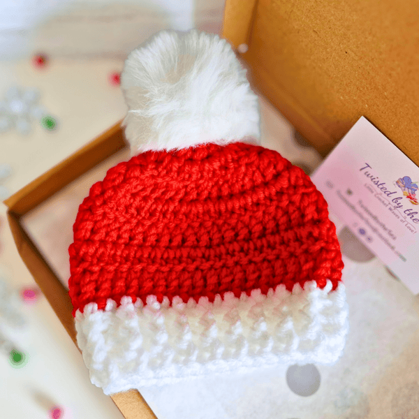 Handmade Christmas Baby Hat – Red & White Pom Pom Beanie (Newborn to 6 Months) - Twisted by the Sea