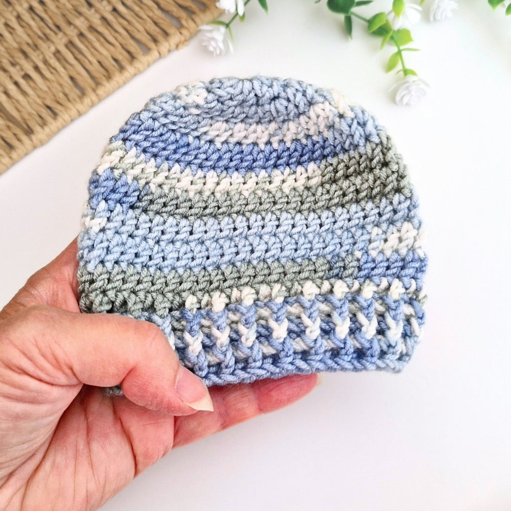 Handmade Crochet Newborn Baby Gift Set - Blue Cardigan, Hat & Booties