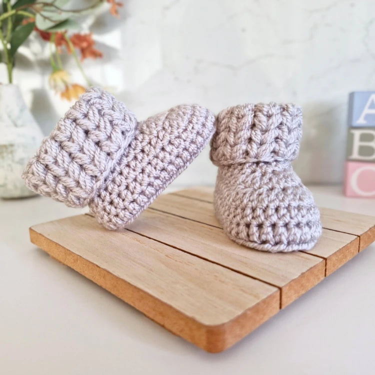 Handmade Crochet Baby Booties with Textured V Stitch Cuff - Twisted by the Sea