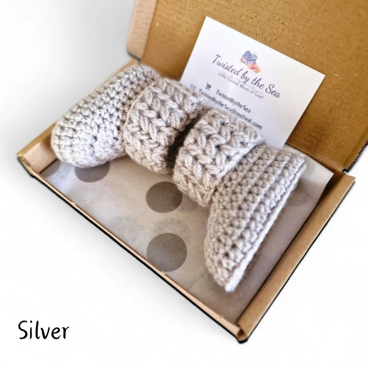 Handmade Crochet Baby Booties with Textured V Stitch Cuff - Twisted by the Sea