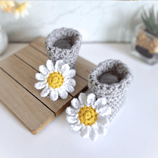 Handmade Crochet Daisy Baby Hat and Booties Set - Twisted by the Sea