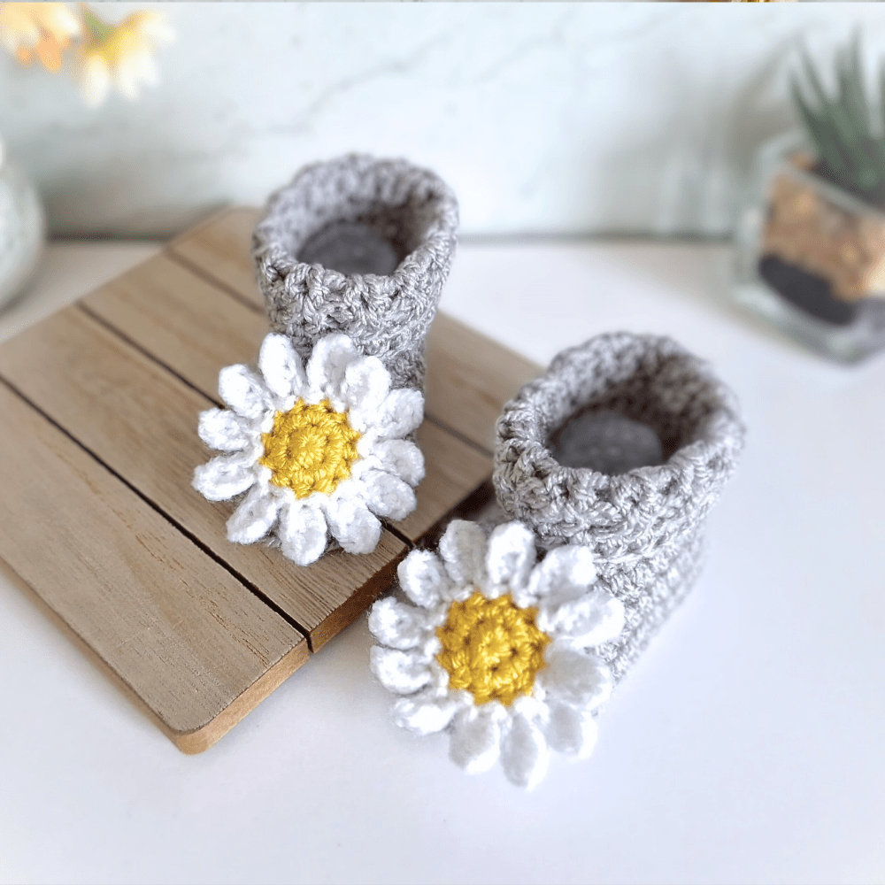 Handmade Crochet Daisy Baby Hat and Booties Set - Twisted by the Sea