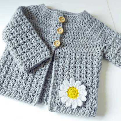 Crochet Daisy Baby Cardigan – Handmade in sizes 12 to 24 Months - Twisted by the Sea
