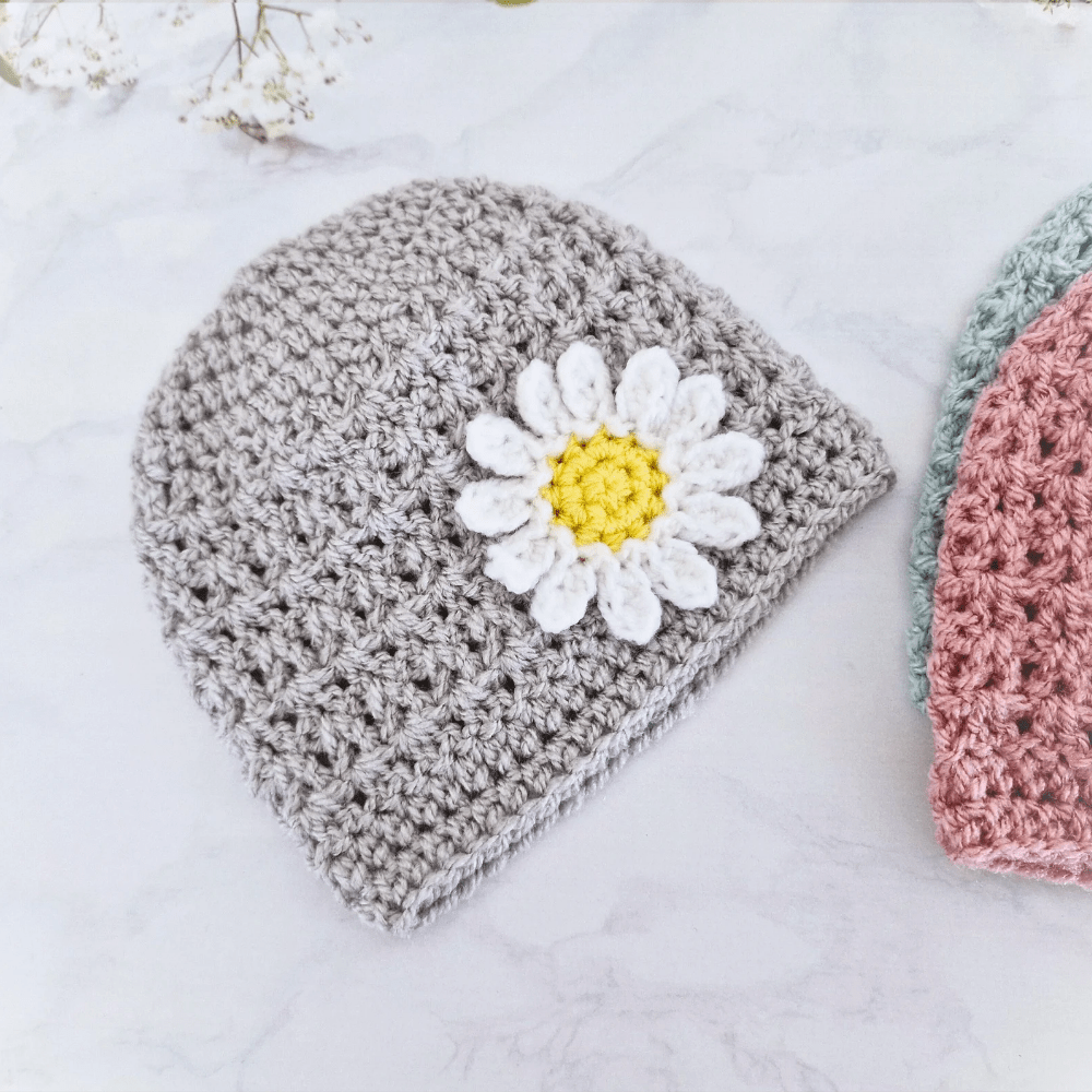 Handmade Crochet Daisy Baby Hat and Booties Set - Twisted by the Sea